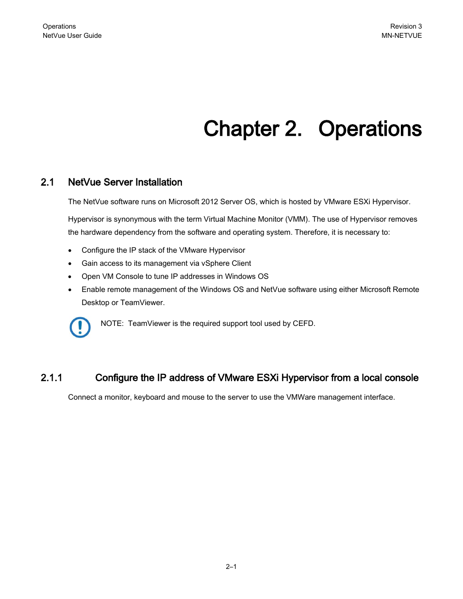 Chapter 2. operations, 1 netvue server installation | Comtech EF Data NetVue Release 1.1 User Guide User Manual | Page 34 / 265