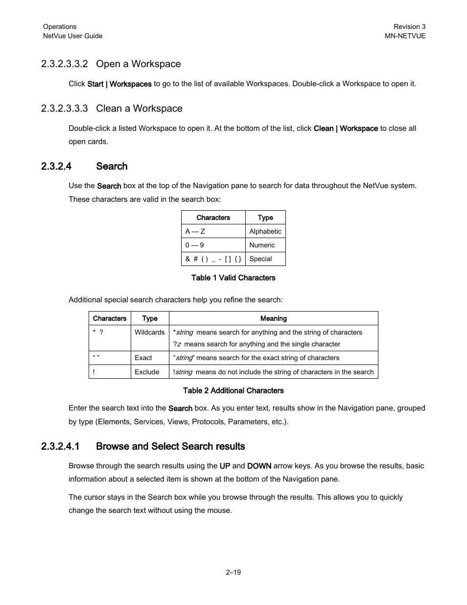 2 open a workspace, 3 clean a workspace, 4 search | 1 browse and select search results | Comtech EF Data NetVue Release 1.1 User Guide User Manual | Page 52 / 265