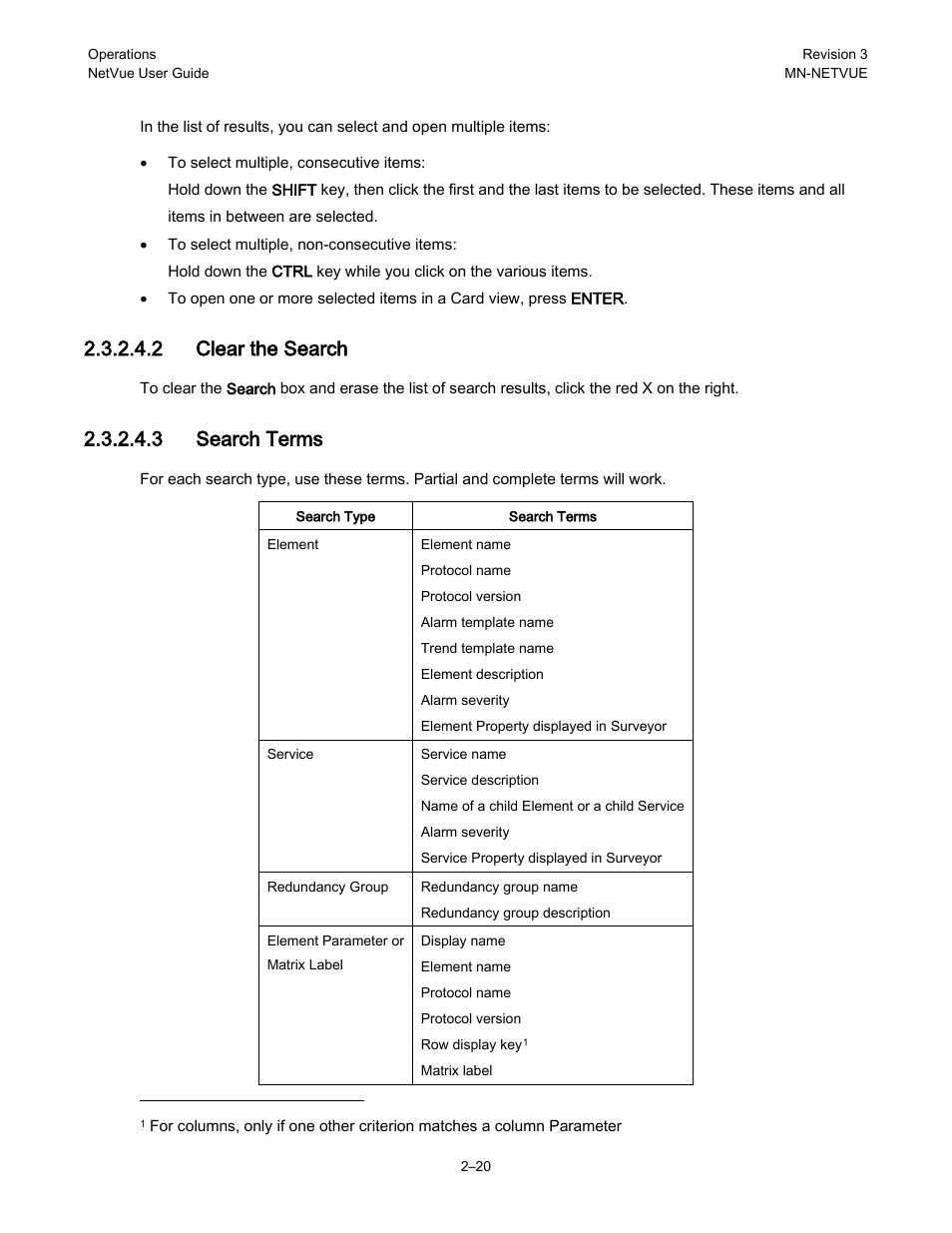 2 clear the search, 3 search terms | Comtech EF Data NetVue Release 1.1 User Guide User Manual | Page 53 / 265