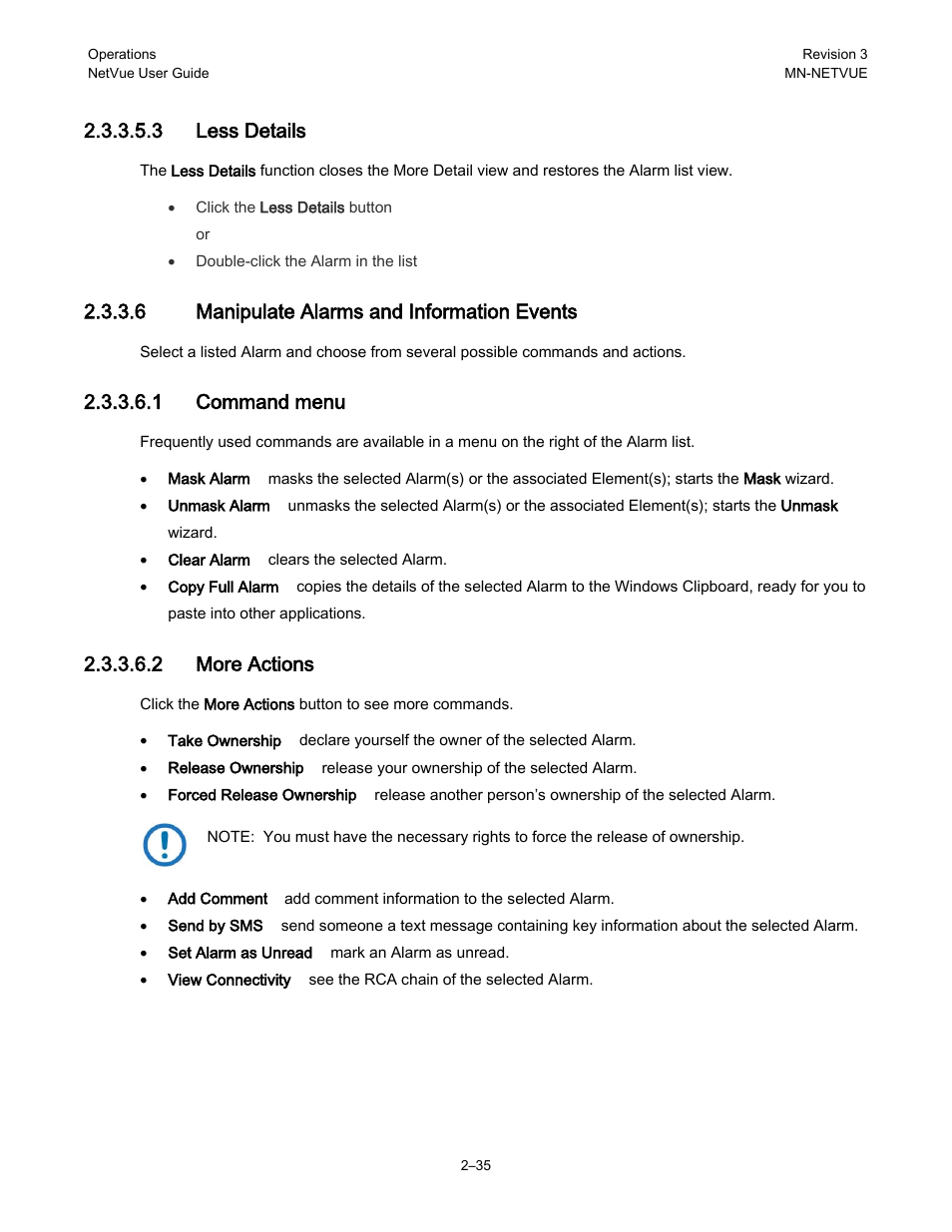 3 less details, 6 manipulate alarms and information events, 1 command menu | 2 more actions | Comtech EF Data NetVue Release 1.1 User Guide User Manual | Page 68 / 265