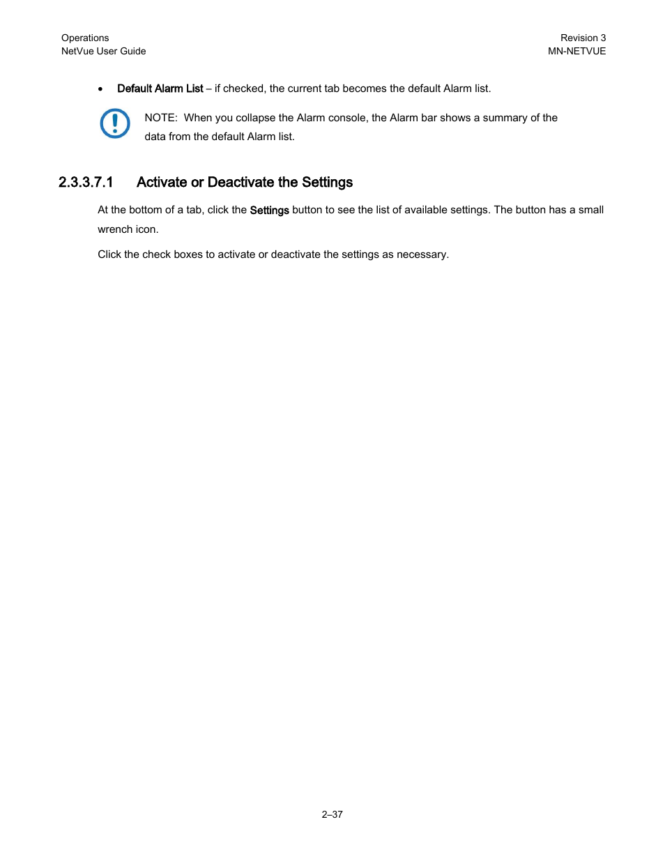 1 activate or deactivate the settings | Comtech EF Data NetVue Release 1.1 User Guide User Manual | Page 70 / 265