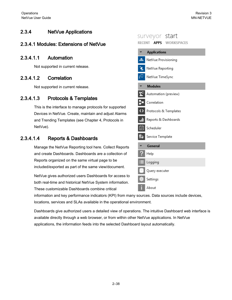 Netvue applications, 2 correlation, 3 protocols & templates | 4 reports & dashboards | Comtech EF Data NetVue Release 1.1 User Guide User Manual | Page 71 / 265