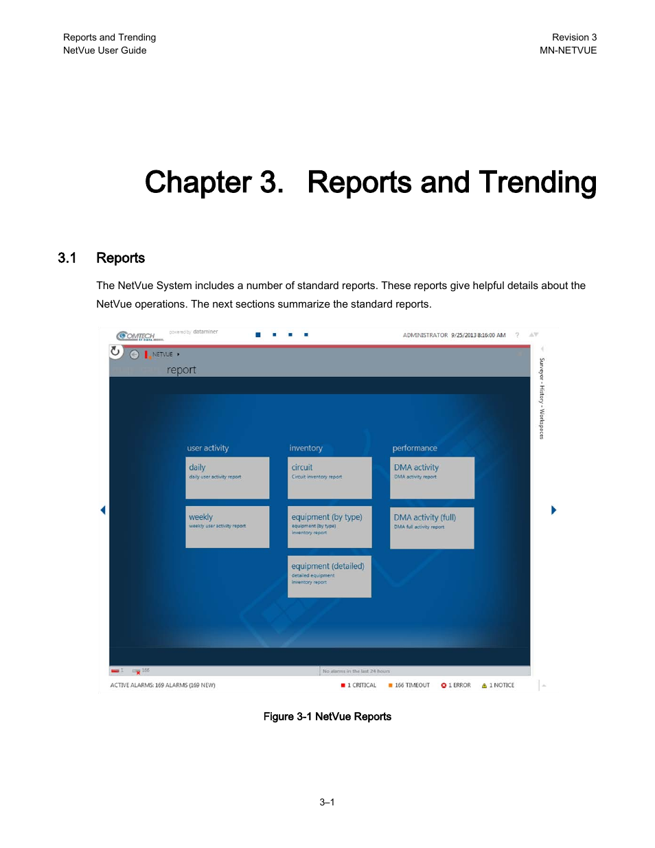 Chapter 3. reports and trending, 1 reports | Comtech EF Data NetVue Release 1.1 User Guide User Manual | Page 76 / 265