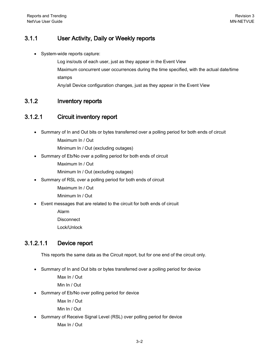 1 user activity, daily or weekly reports, 2 inventory reports, 1 device report | Comtech EF Data NetVue Release 1.1 User Guide User Manual | Page 77 / 265