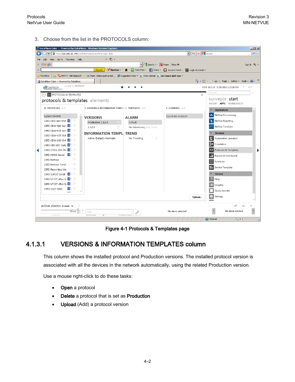 1 versions & information templates column | Comtech EF Data NetVue Release 1.1 User Guide User Manual | Page 85 / 265