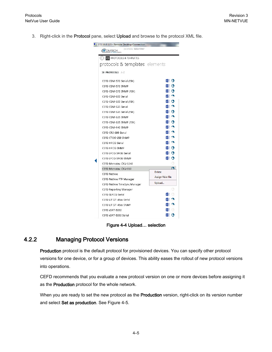 2 managing protocol versions | Comtech EF Data NetVue Release 1.1 User Guide User Manual | Page 88 / 265