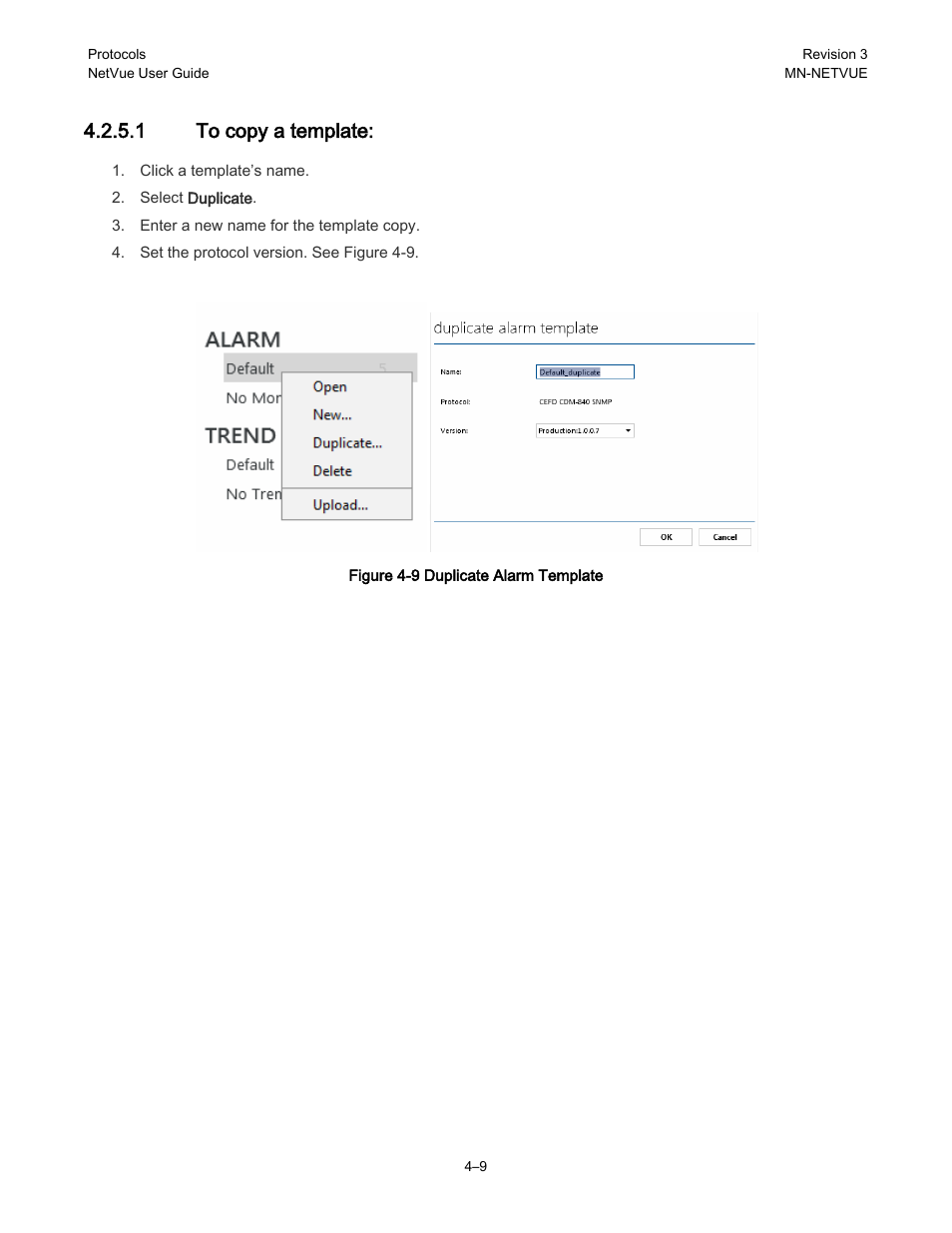 1 to copy a template | Comtech EF Data NetVue Release 1.1 User Guide User Manual | Page 92 / 265