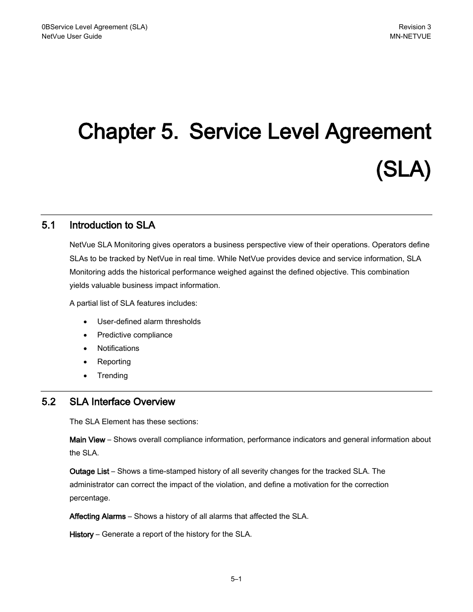 Chapter 5. service level agreement (sla), 1 introduction to sla, 2 sla interface overview | Comtech EF Data NetVue Release 1.1 User Guide User Manual | Page 96 / 265