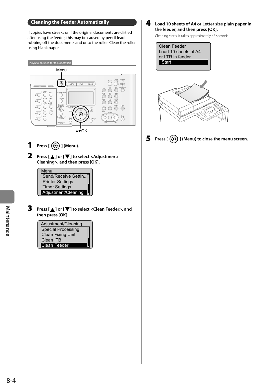 Cleaning the feeder automatically | Canon ImageCLASS MF8050Cn User Manual | Page 120 / 159