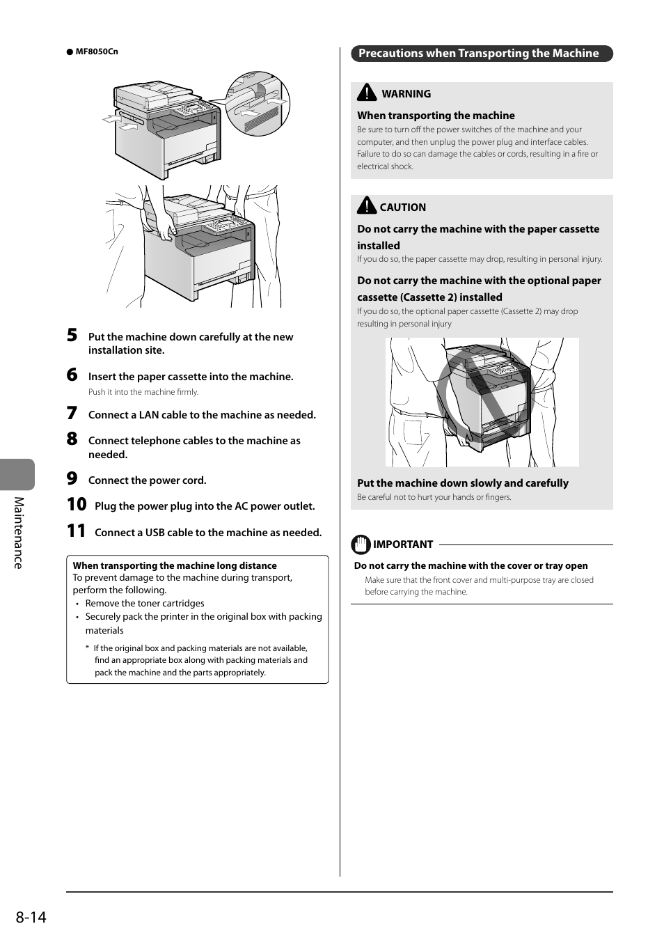 Precautions when transporting the machine, See "precautions when transporting the machine, P.8-14) | Canon ImageCLASS MF8050Cn User Manual | Page 130 / 159