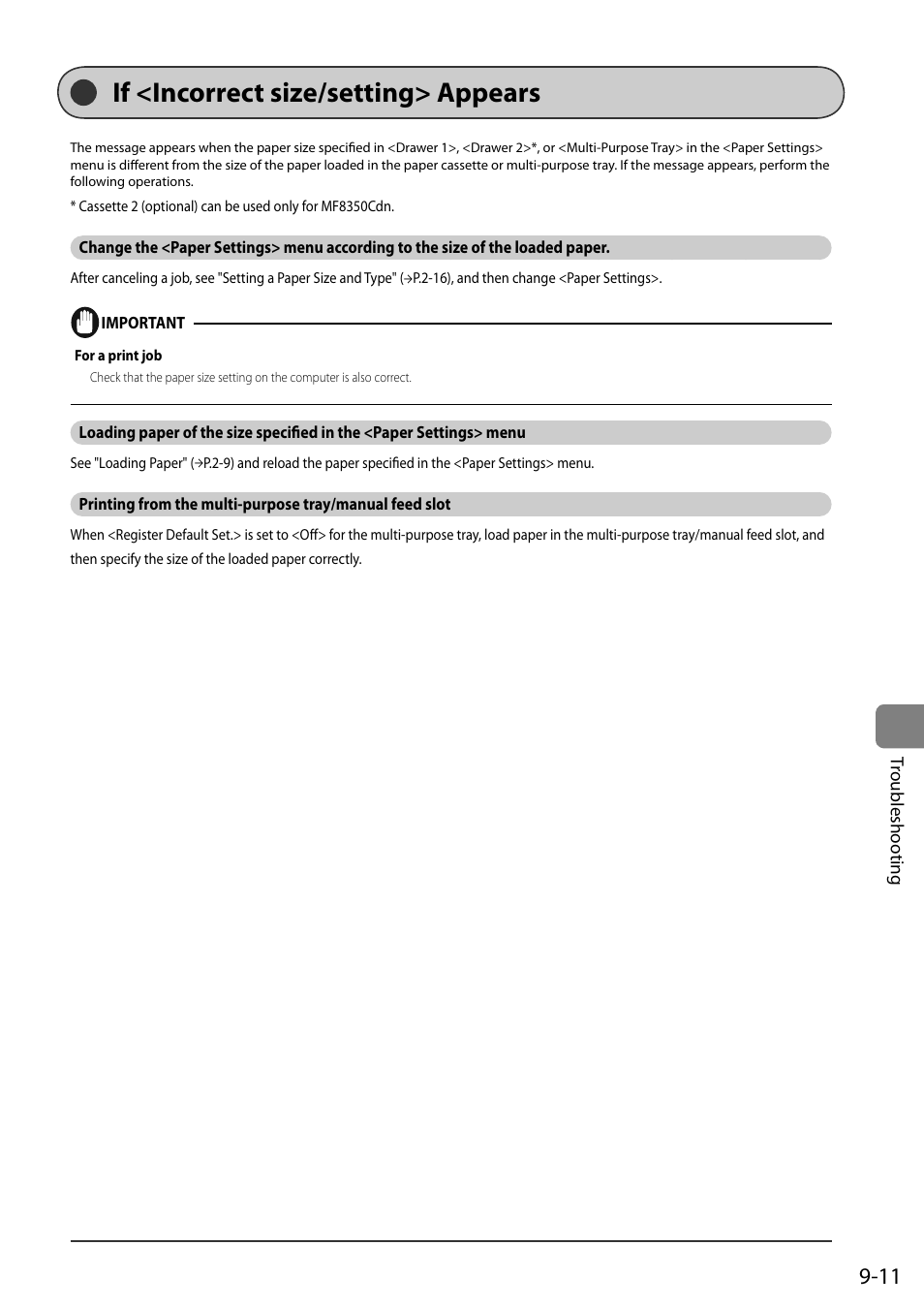 If <incorrect size/setting> appears, If <incor rect size/setting> appears | Canon ImageCLASS MF8050Cn User Manual | Page 141 / 159
