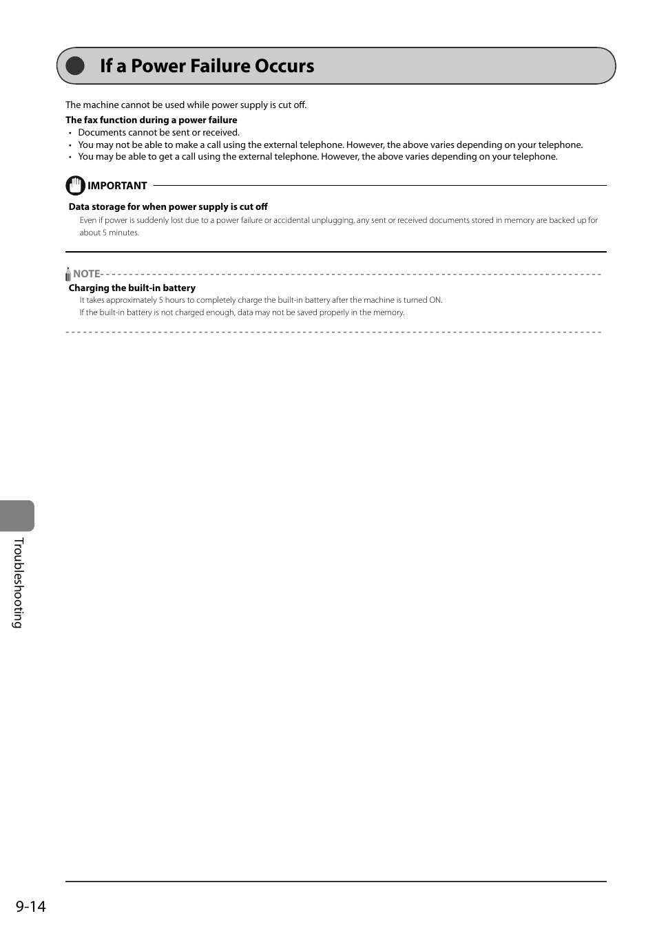 If a power failure occurs, If a pow er failure occurs, Tr oubleshooting | Canon ImageCLASS MF8050Cn User Manual | Page 144 / 159