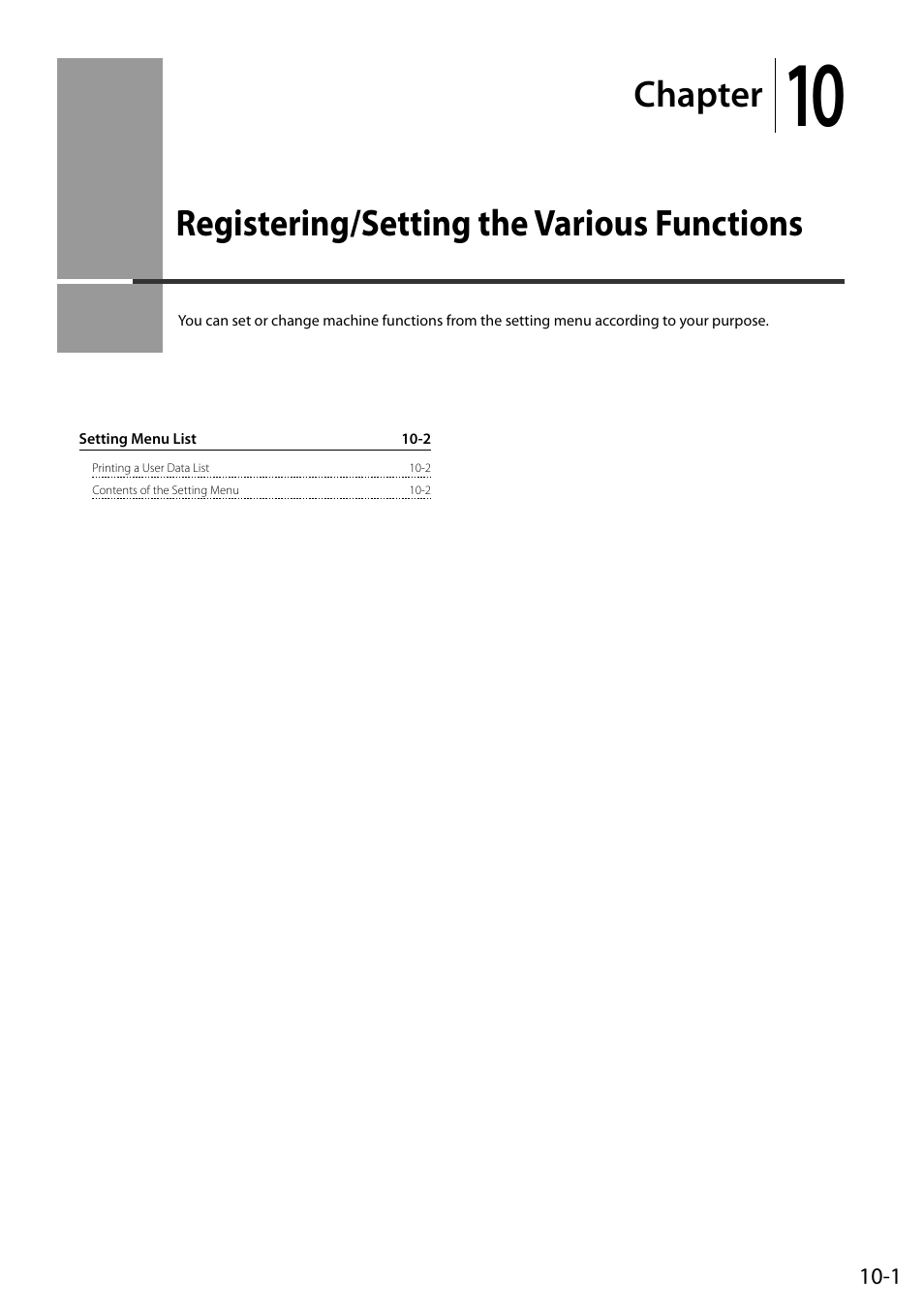 Registering/setting the various functions, Registering/setting the various, Functions 10-1 | Chapter | Canon ImageCLASS MF8050Cn User Manual | Page 147 / 159