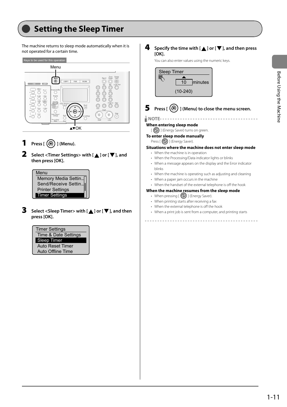 Setting the sleep timer | Canon ImageCLASS MF8050Cn User Manual | Page 35 / 159