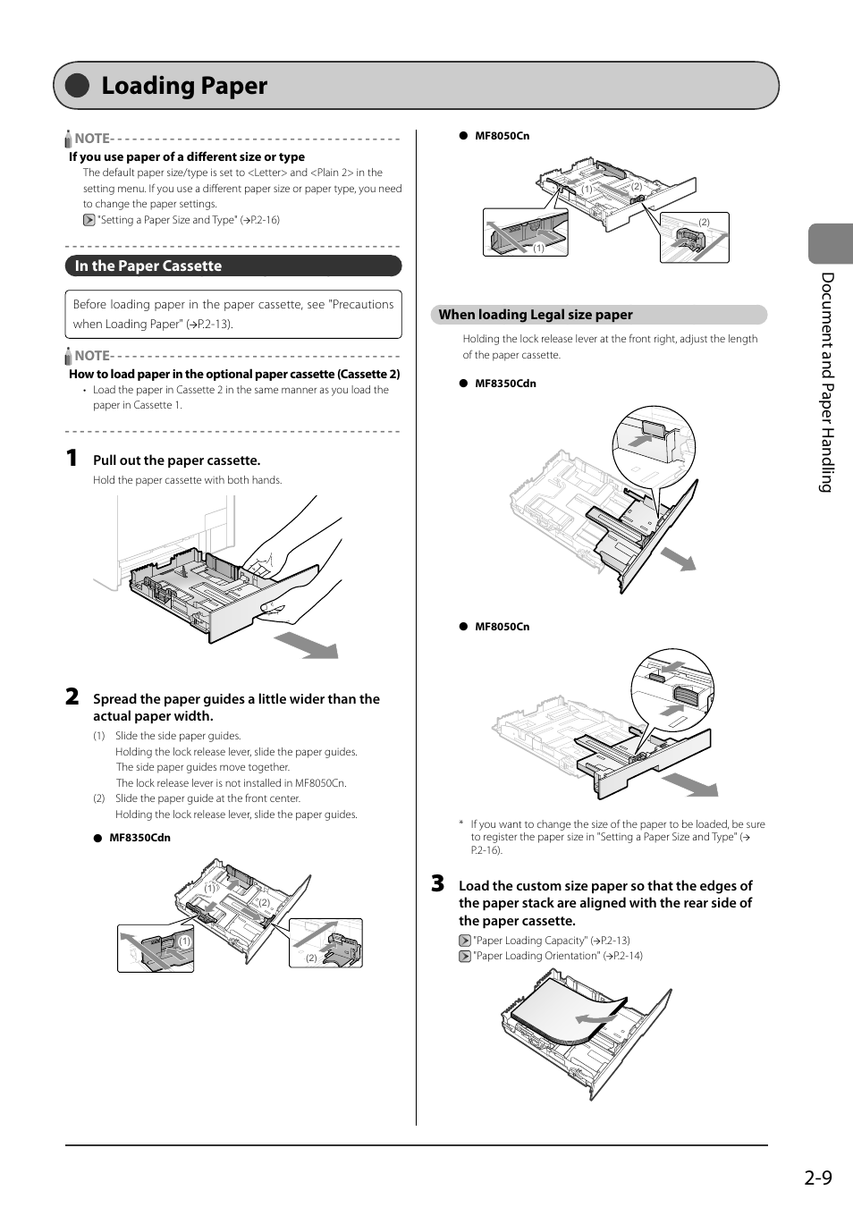 Loading paper, In the paper cassette, L oading paper | Do cument and p aper handling | Canon ImageCLASS MF8050Cn User Manual | Page 45 / 159