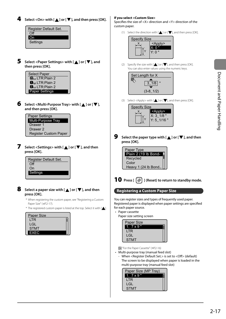 Registering a custom paper size, Do cument and p aper handling | Canon ImageCLASS MF8050Cn User Manual | Page 53 / 159