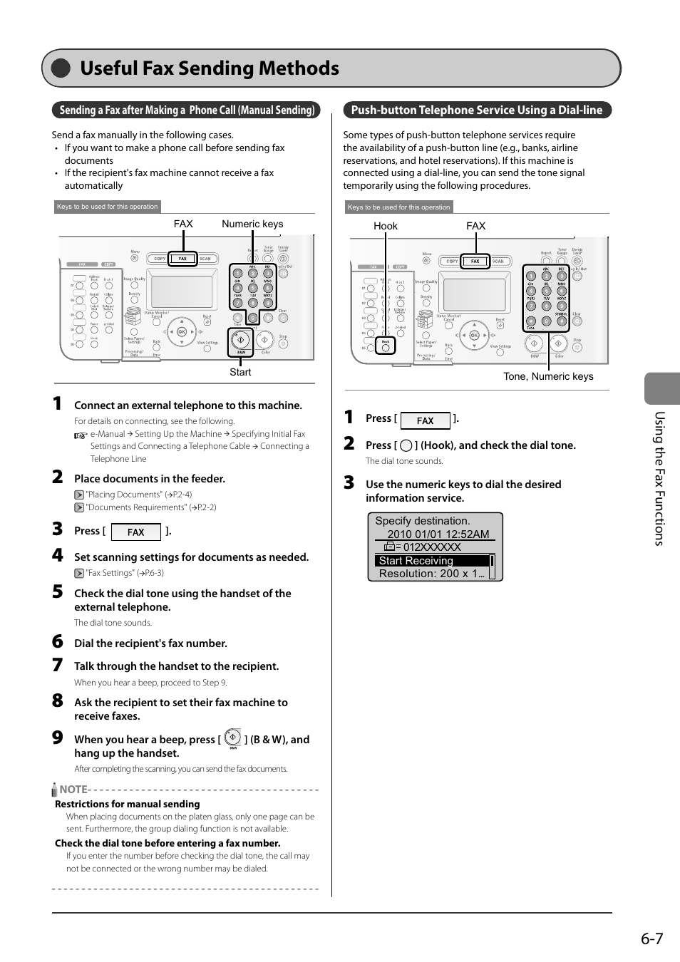 Useful fax sending methods, Push-button telephone service using a dial-line | Canon ImageCLASS MF8050Cn User Manual | Page 91 / 159