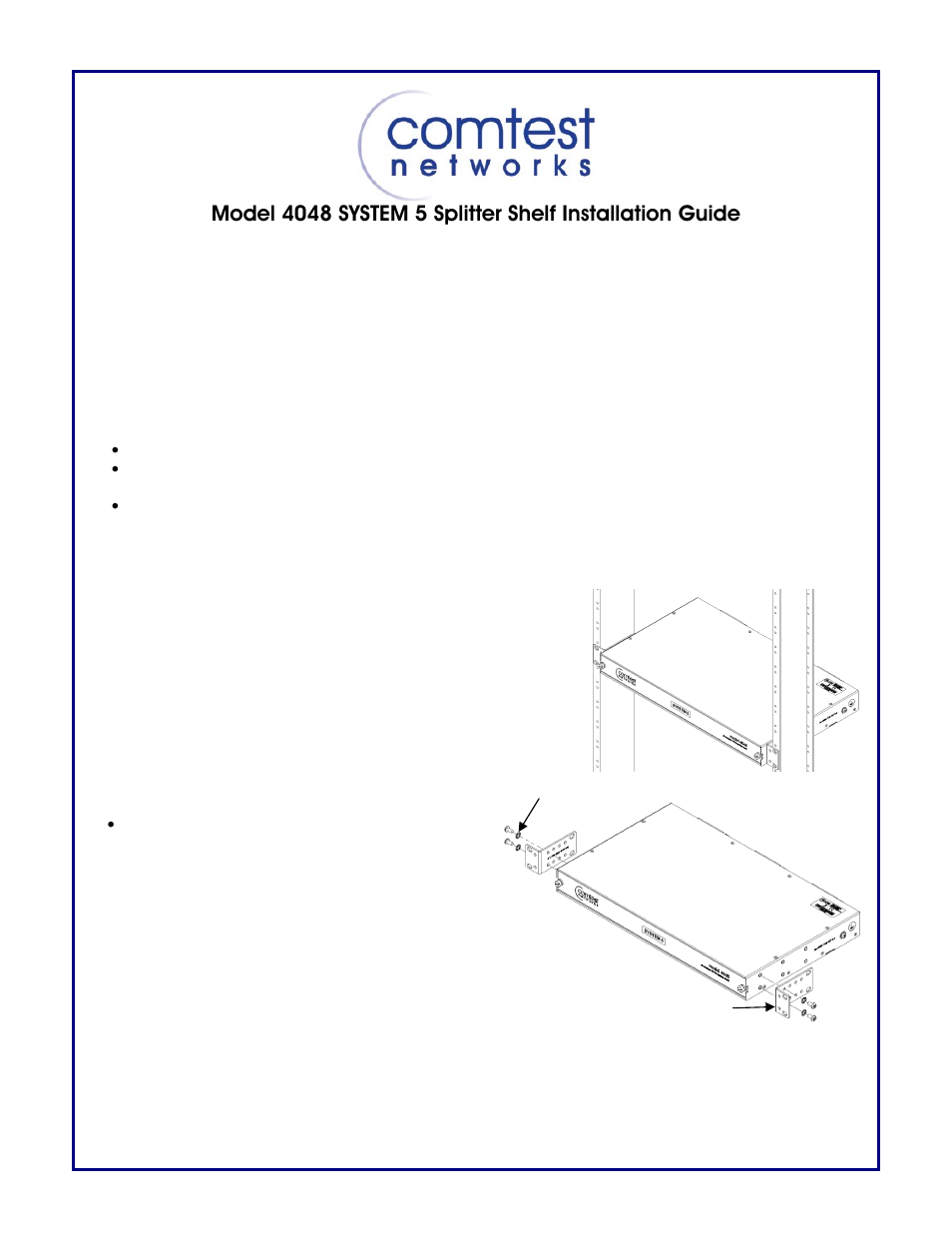 Comtest Networks 4048 SYSTEM 5 Splitter Shelf User Manual | 6 pages