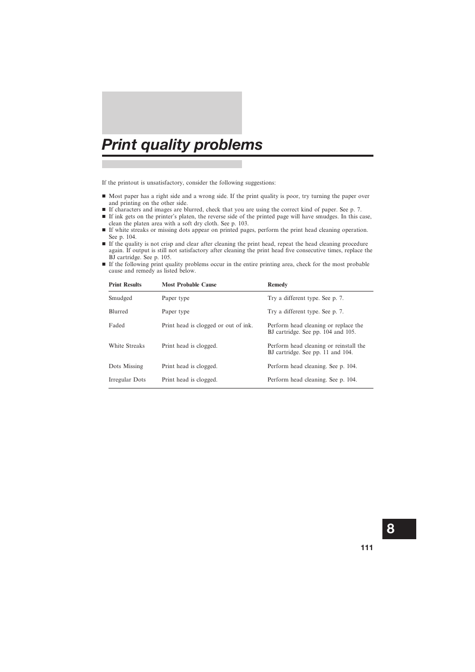 Print quality problems | Canon B155 User Manual | Page 123 / 140