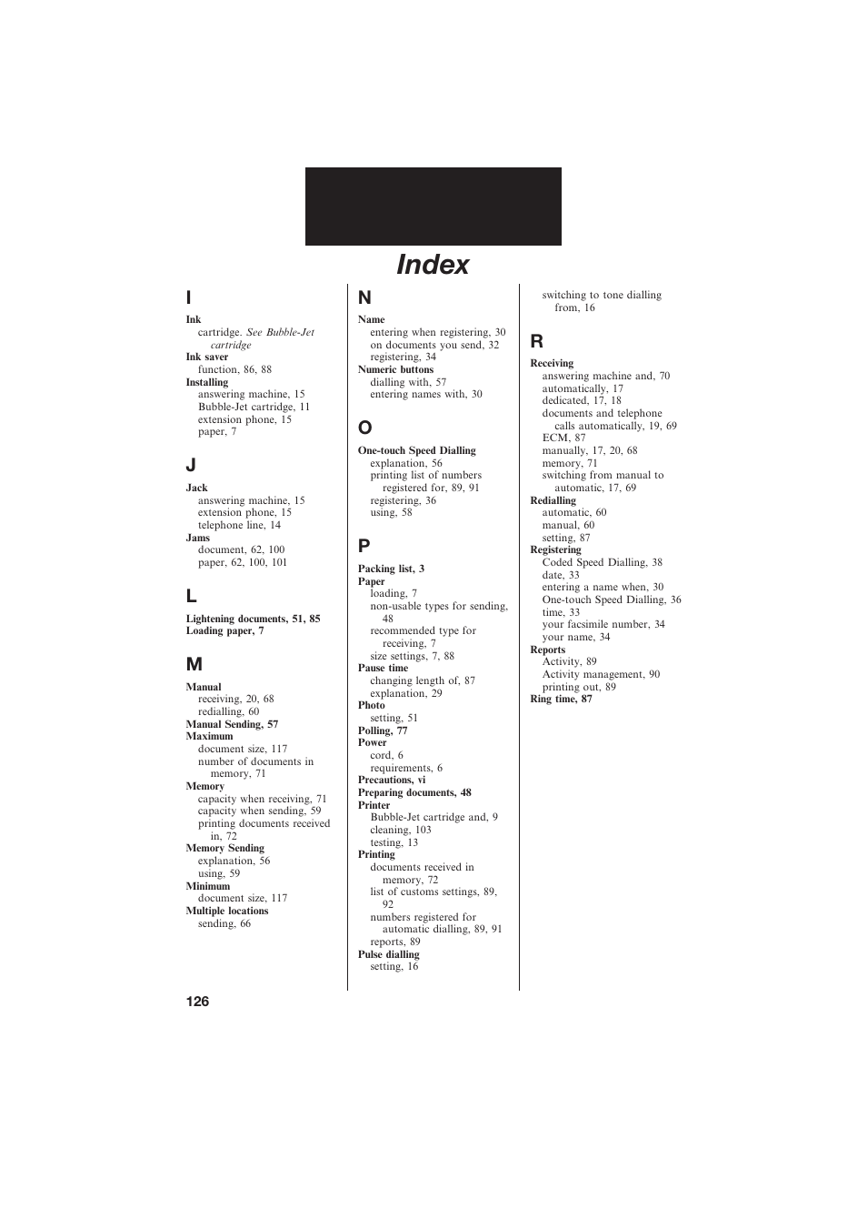 Index | Canon B155 User Manual | Page 138 / 140