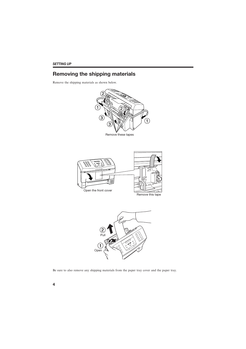 Removing the shipping materials | Canon B155 User Manual | Page 16 / 140