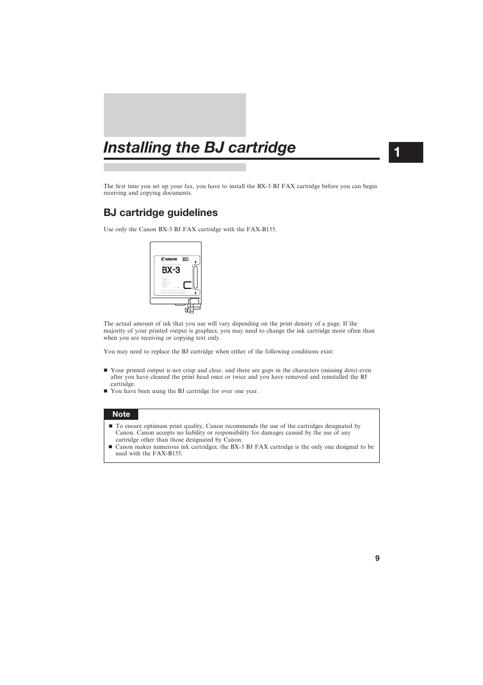 Installing the bj cartridge | Canon B155 User Manual | Page 21 / 140