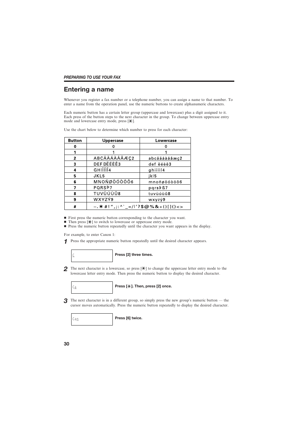 Entering a name | Canon B155 User Manual | Page 42 / 140