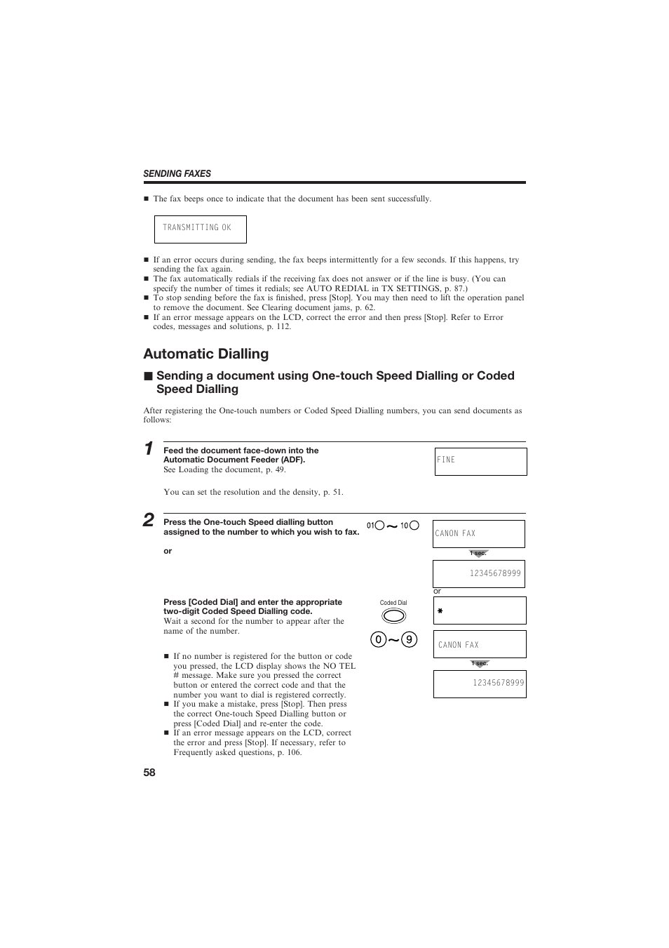 Automatic dialling | Canon B155 User Manual | Page 70 / 140