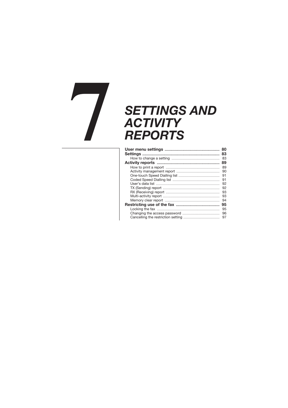 7 settings and activity reports, Settings and activity reports | Canon B155 User Manual | Page 91 / 140