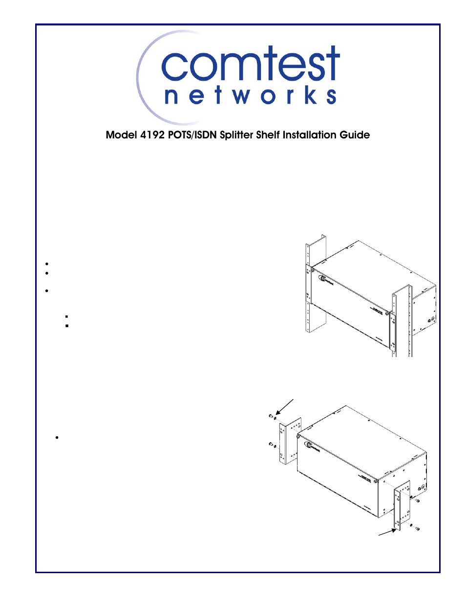 Comtest Networks 4192 POTS/ISDN Splitter Shelf User Manual | 6 pages