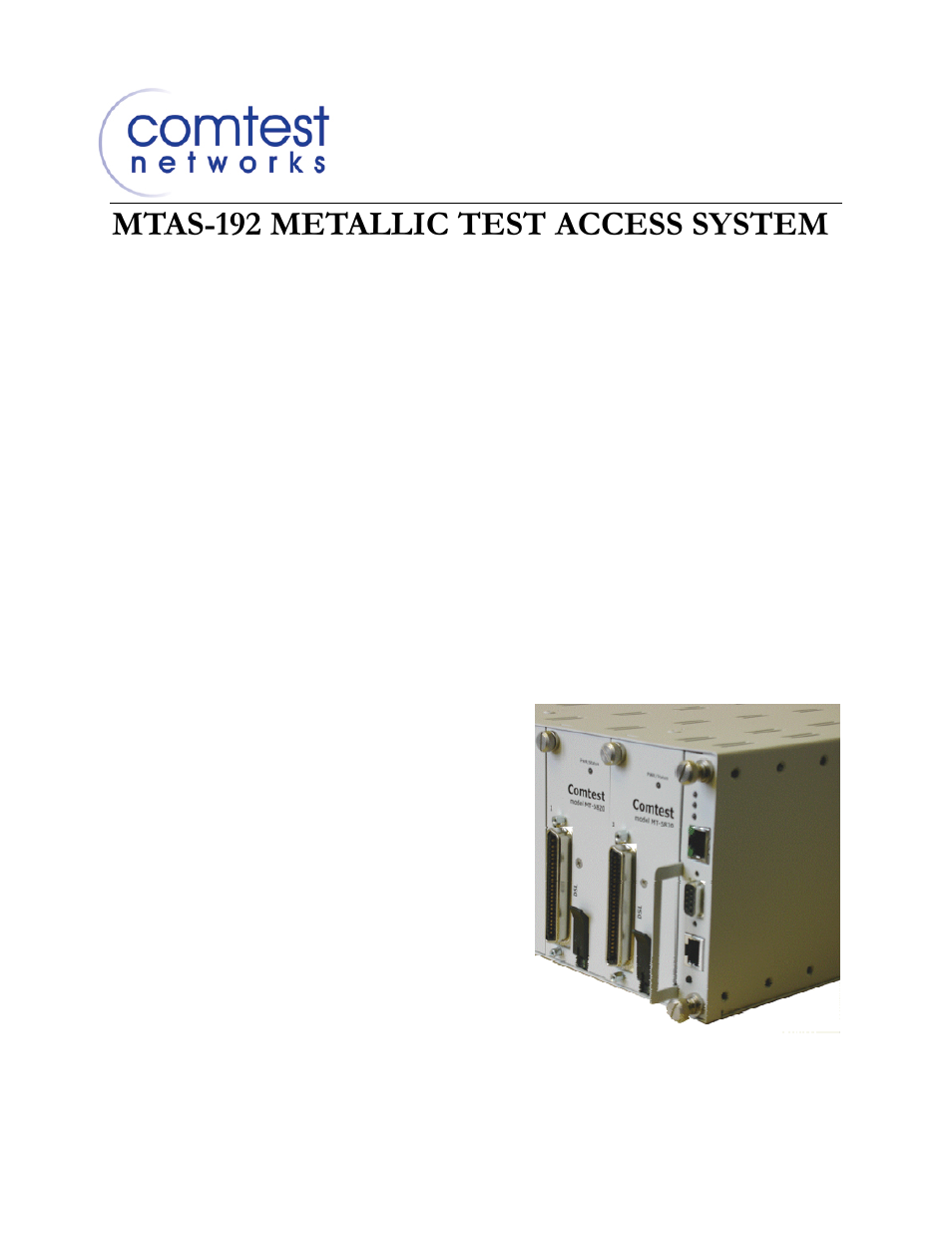 Comtest Networks MTAS-192 METALLIC TEST ACCESS SYSTEM User Manual | 72 pages