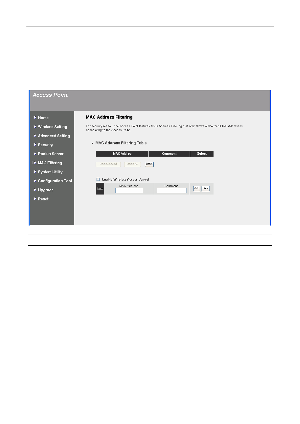 5 mac address filtering | ConnectGear WA540G User Manual | Page 28 / 40