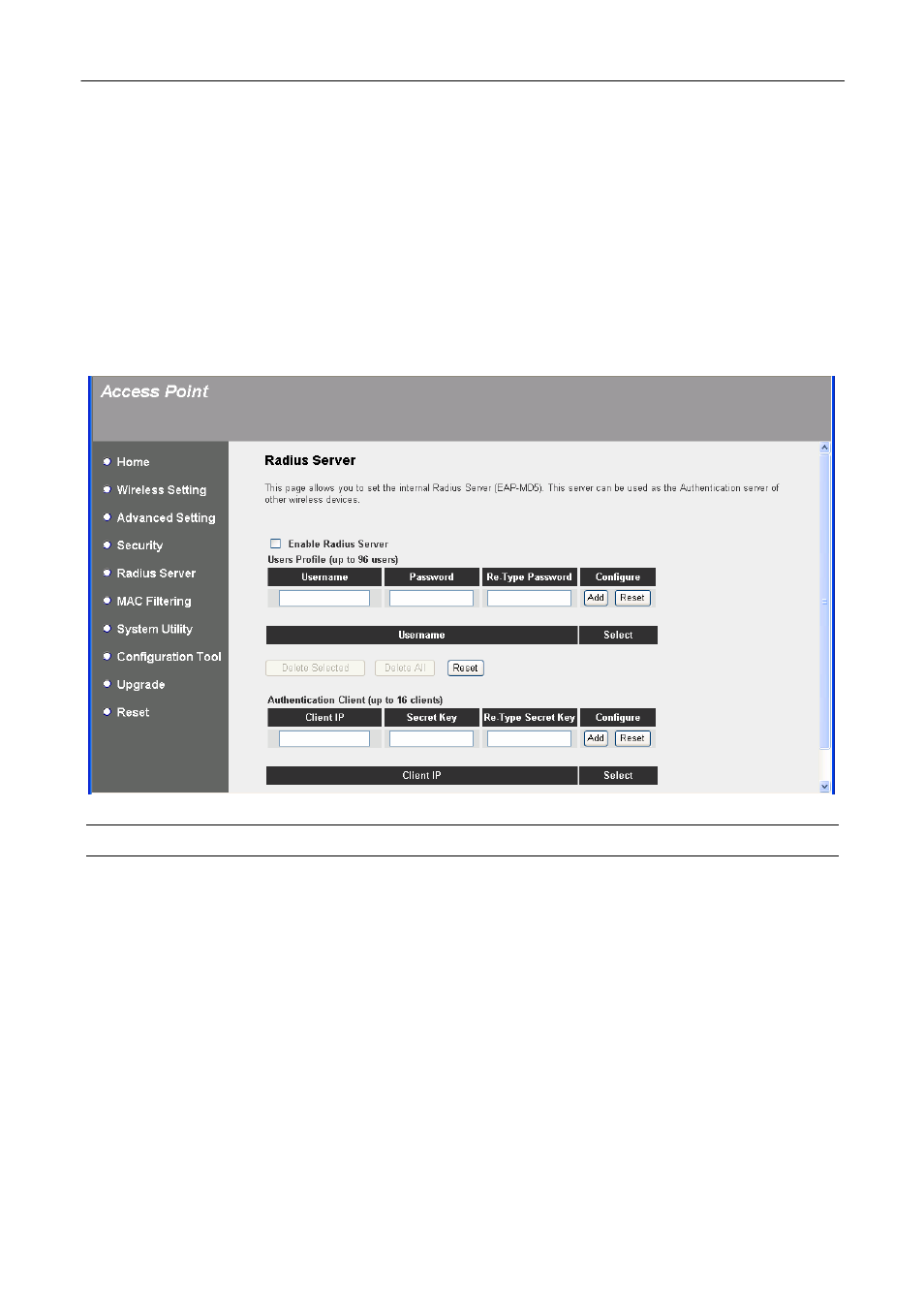 6 radius server | ConnectGear WA540G User Manual | Page 30 / 40