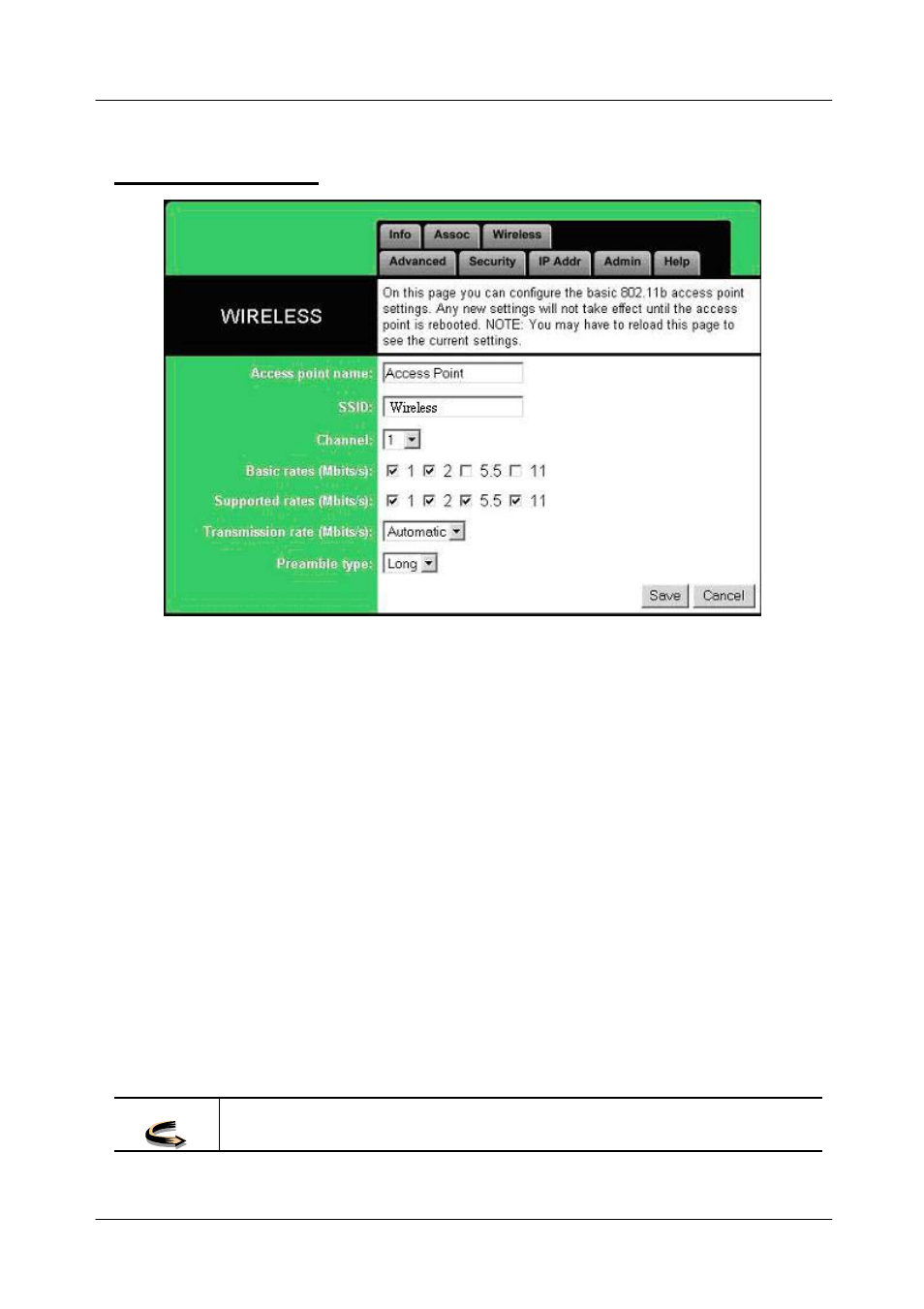 The wireless tab, Ireless, 11mbps wireless access point user's manual | ConnectGear WA300 User Manual | Page 21 / 35