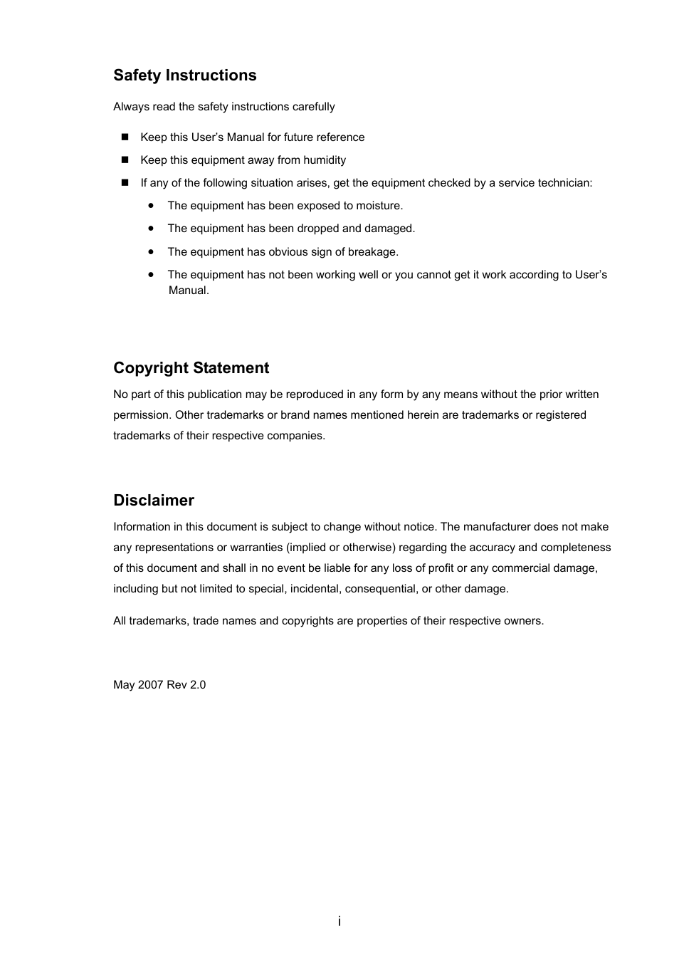 Safety instructions, Copyright statement, Disclaimer | ConnectGear UE200 User Manual | Page 2 / 13