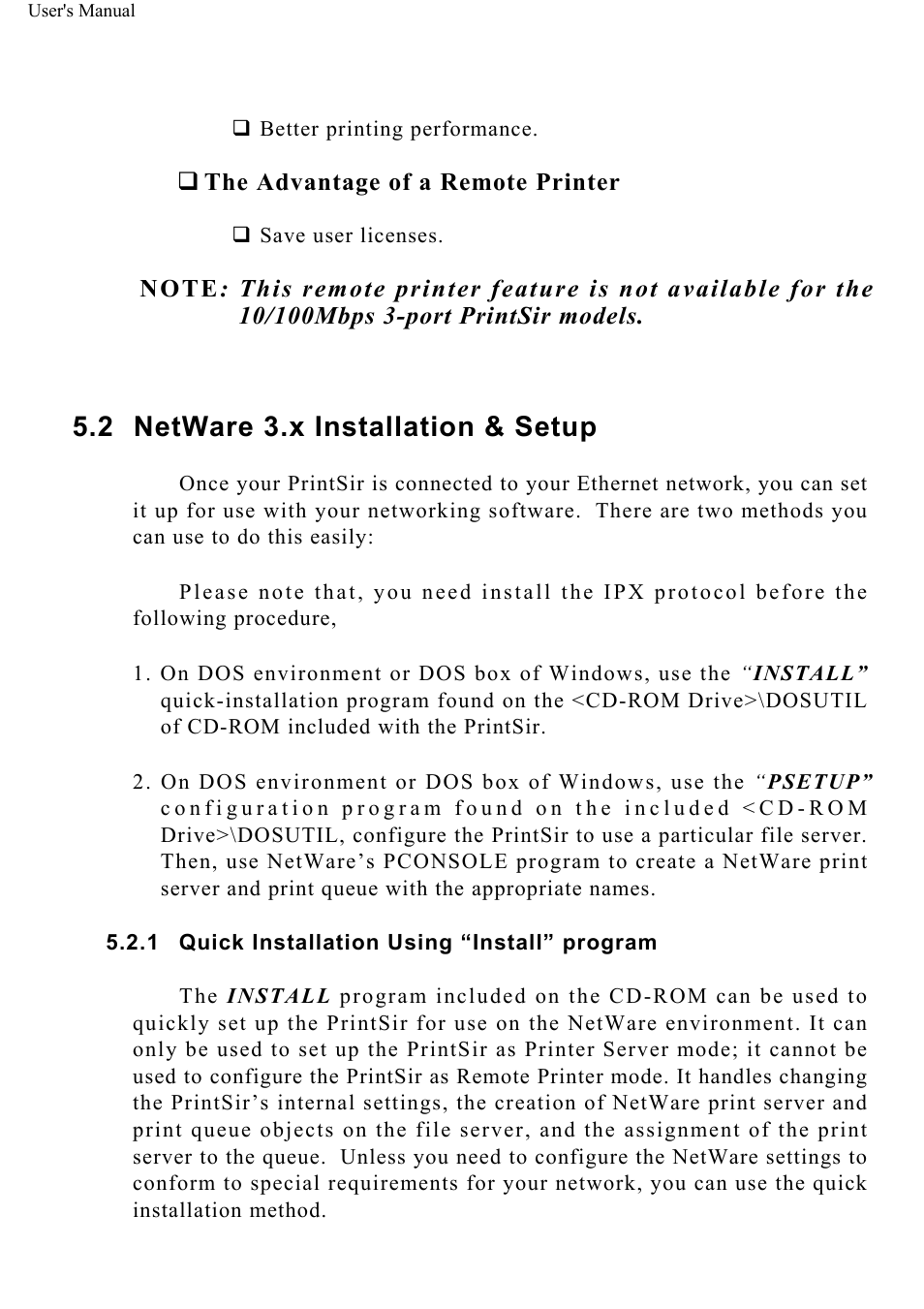 Netware 3.x installation & setup, The advantage of a remote printer | ConnectGear GP-10P User Manual | Page 40 / 90