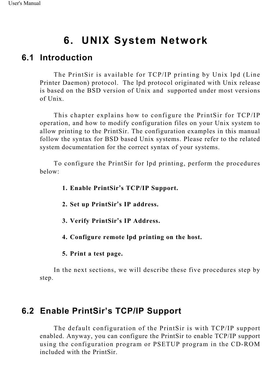 Unix system network, Introduction, Enable printsir’s tcp/ip support | ConnectGear GP-10P User Manual | Page 57 / 90