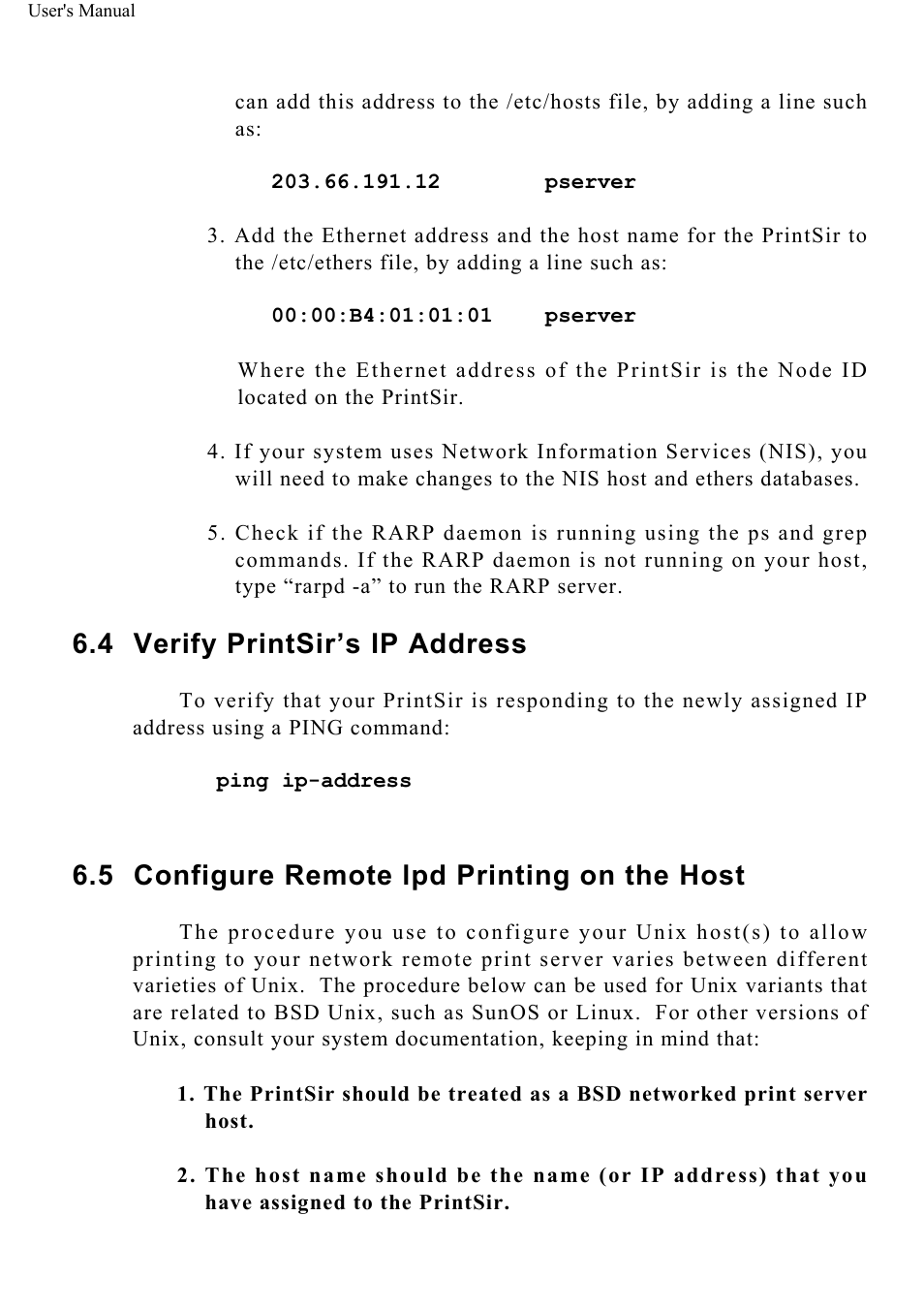 Verify printsir’s ip address, Configure remote lpd printing on the host | ConnectGear GP-10P User Manual | Page 61 / 90