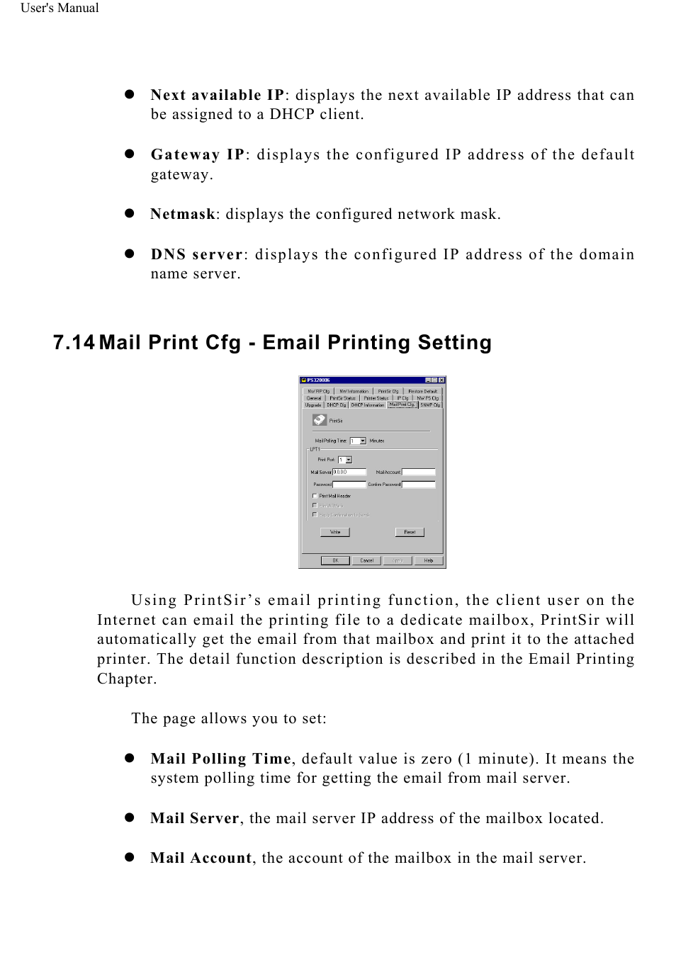 Mail print cfg - email printing setting | ConnectGear GP-10P User Manual | Page 73 / 90
