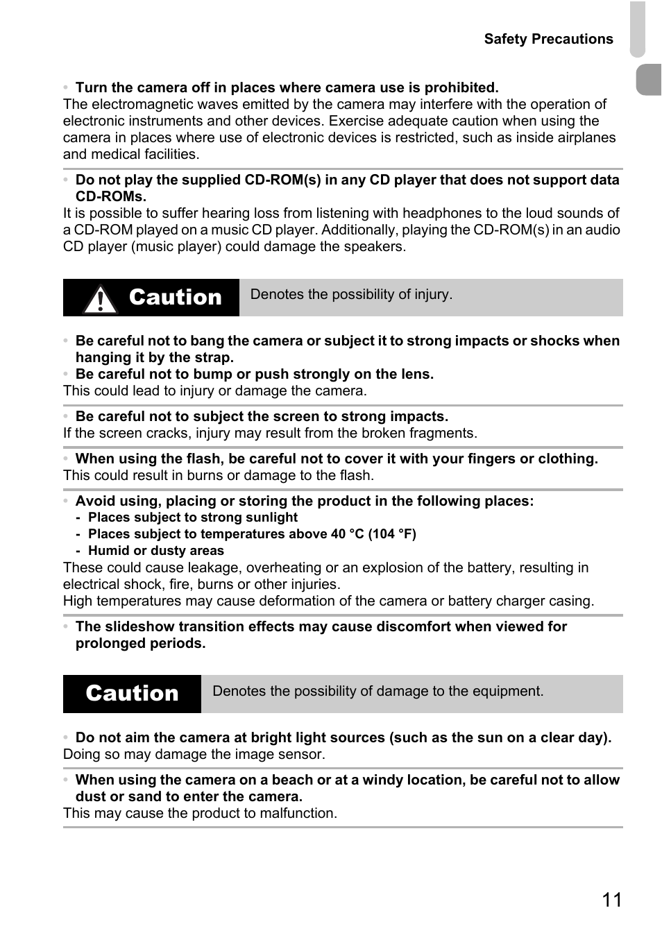 Caution | Canon 220 HS User Manual | Page 11 / 209
