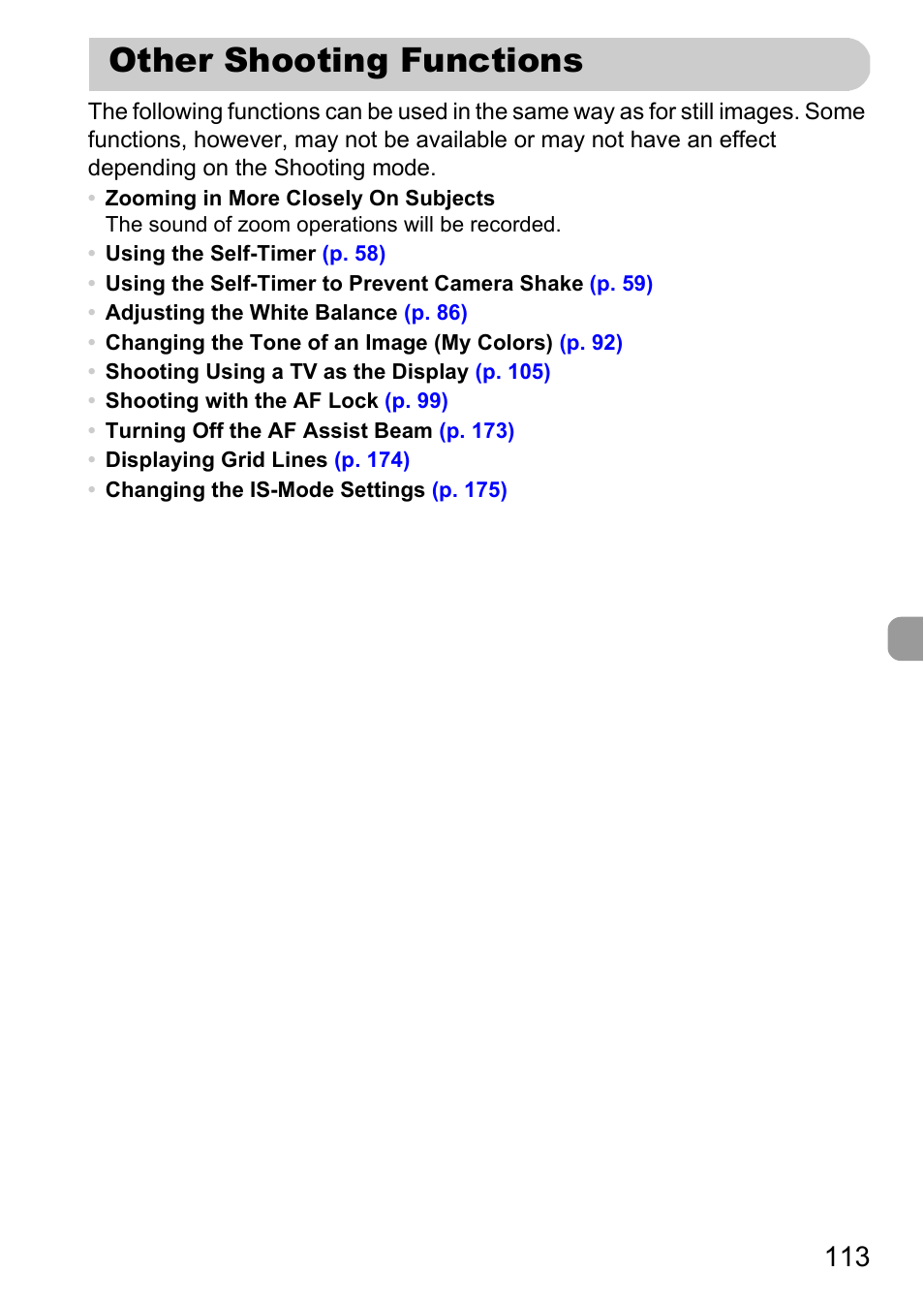 Other shooting functions | Canon 220 HS User Manual | Page 113 / 209