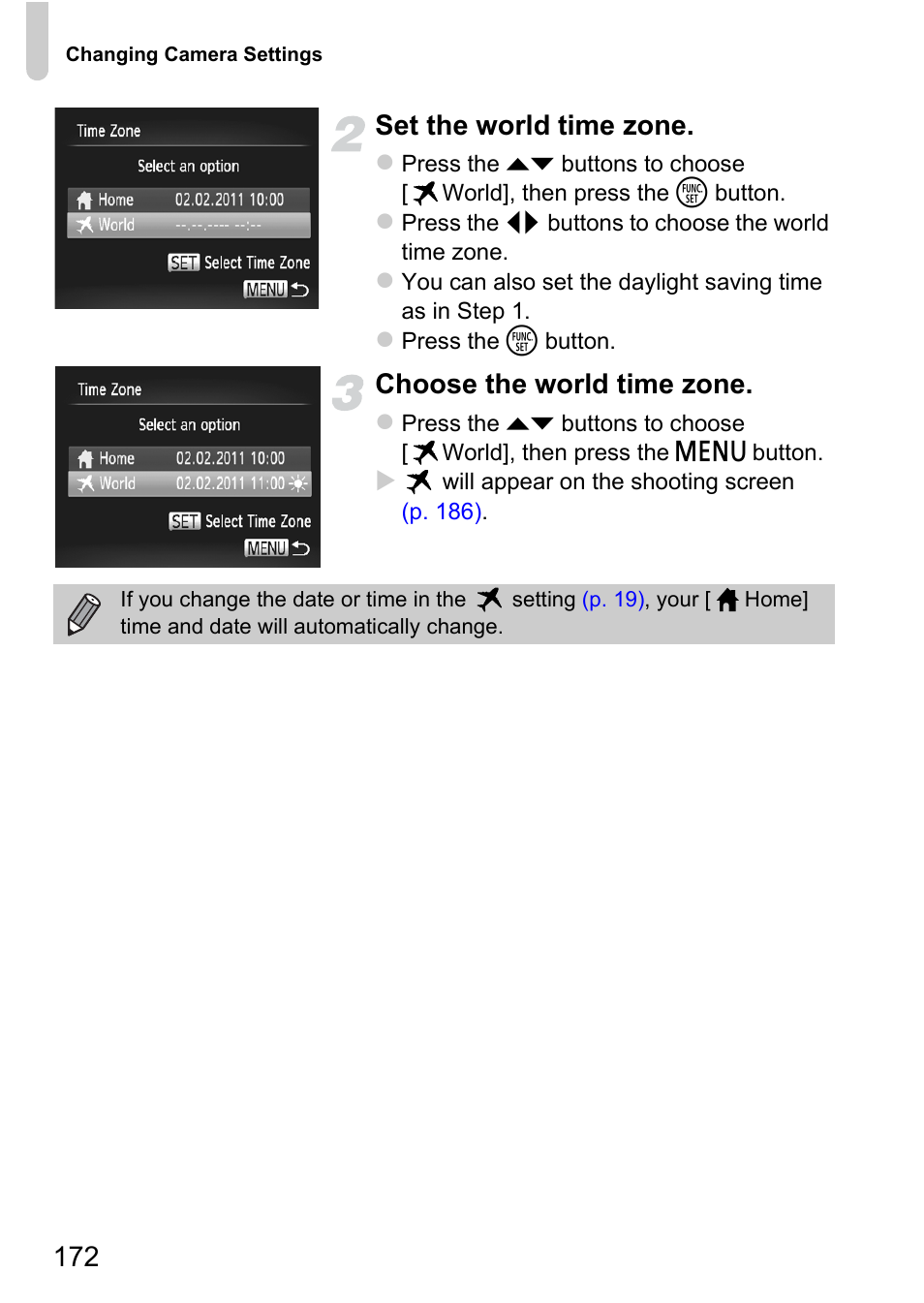 172 set the world time zone, Choose the world time zone | Canon 220 HS User Manual | Page 172 / 209