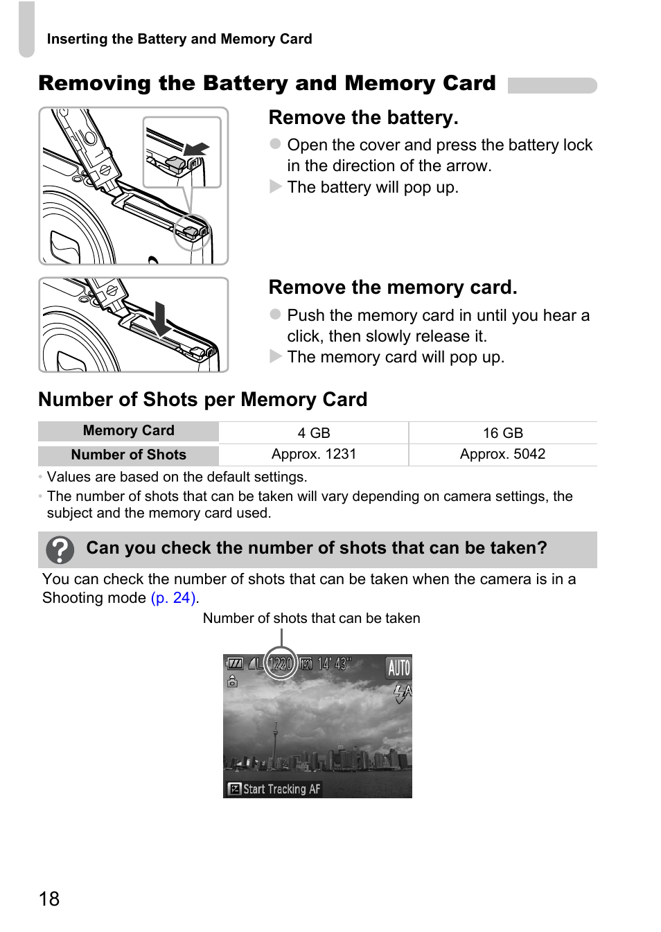 Remove the battery | Canon 220 HS User Manual | Page 18 / 209