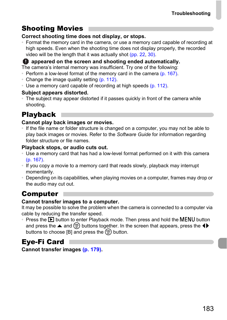 183 shooting movies, Playback, Computer | Eye-fi card | Canon 220 HS User Manual | Page 183 / 209