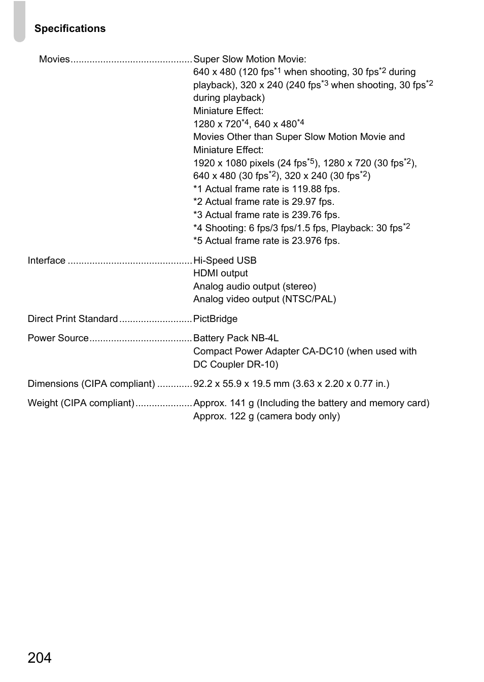 Canon 220 HS User Manual | Page 204 / 209