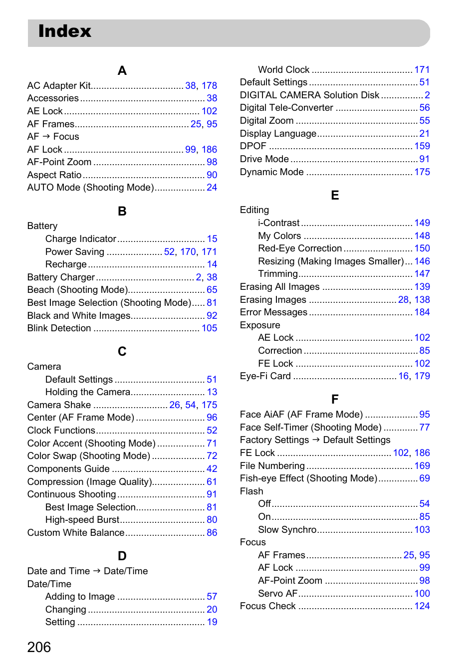 Index | Canon 220 HS User Manual | Page 206 / 209