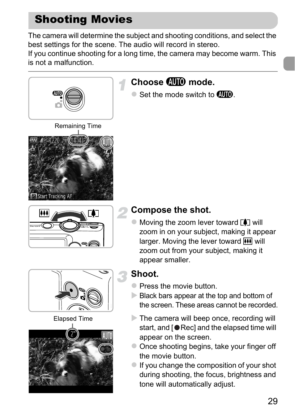 Shooting movies | Canon 220 HS User Manual | Page 29 / 209