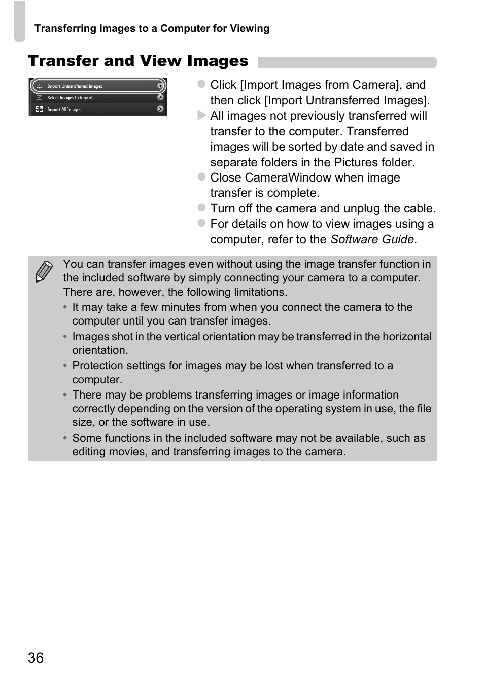 Transfer and view images | Canon 220 HS User Manual | Page 36 / 209