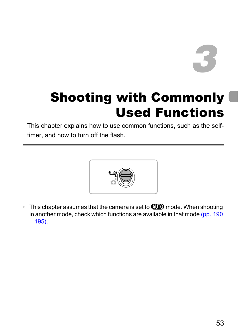 3 shooting with commonly used functions, 3 shooting with commonly, Used functions | Pictures, Pp. 53, Shooting with commonly used functions | Canon 220 HS User Manual | Page 53 / 209