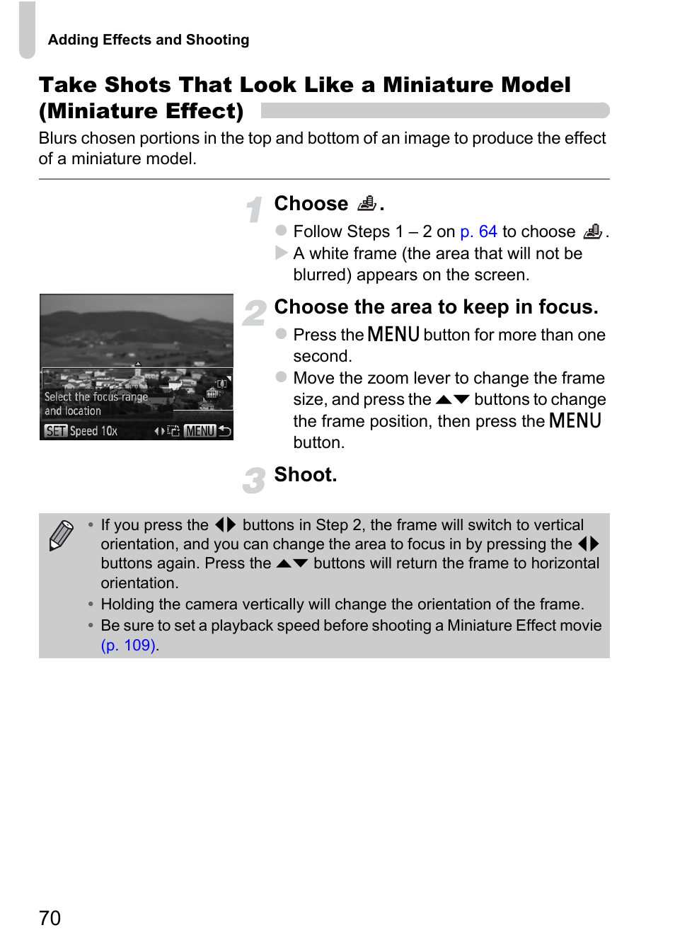 P. 70), Choose, Choose the area to keep in focus | Shoot | Canon 220 HS User Manual | Page 70 / 209